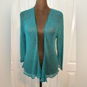 Ikat Teal Open Knit Cardigan One Size NWT
